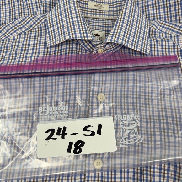 Peter Millar Mens Button-Down Shirt Small Blue Brown Checkered Long Sleeve 100% - Picture 8 of 8